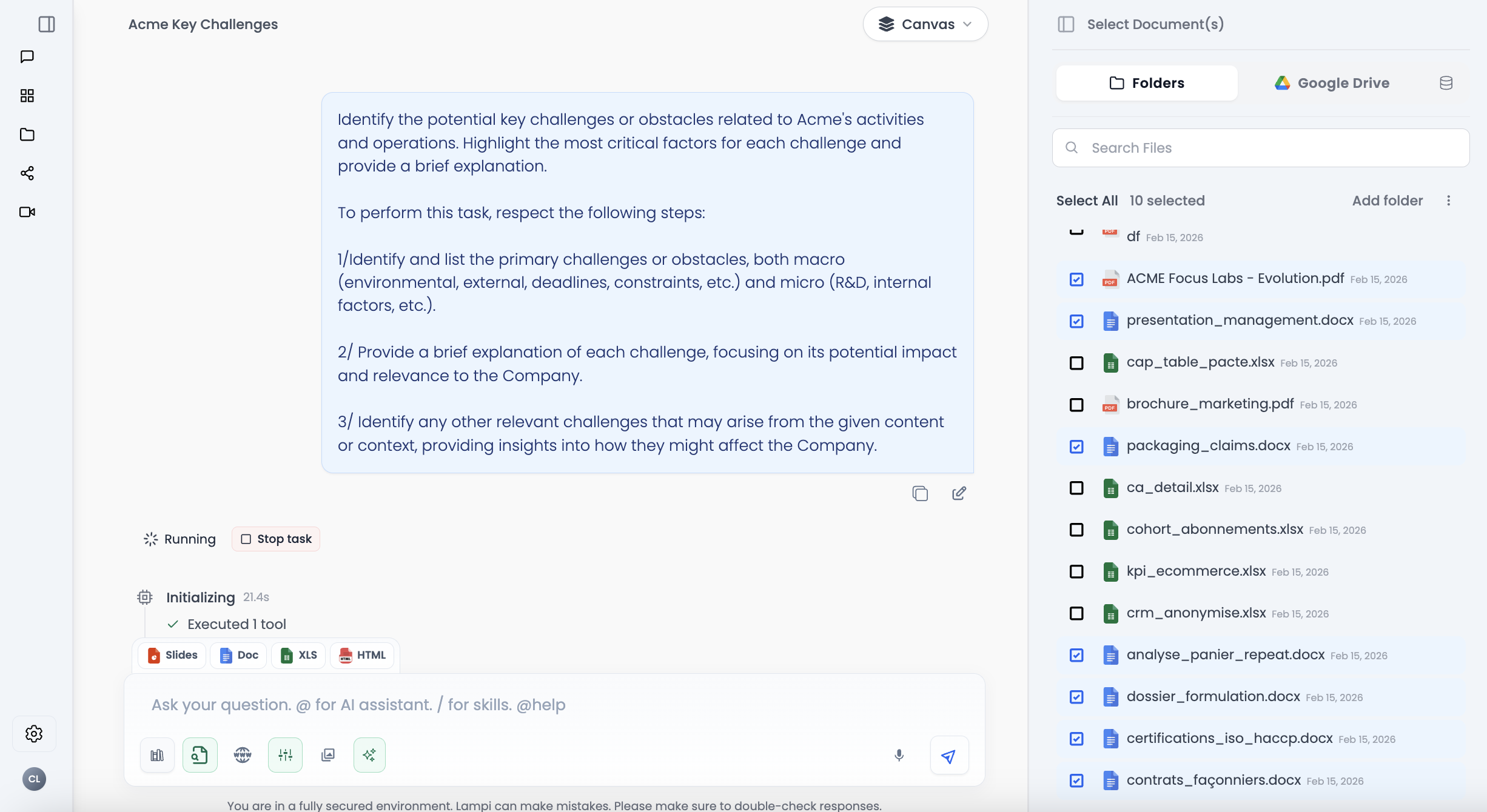 Manage context modal in Lampi chat